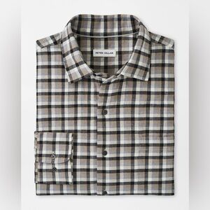 Peter Millar Dark Sand North Bay Cotton Sport Shirt MF24W61LTF Button Up Plaid
